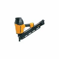 This pneumatic framing nailer uses 28° wire-welded strip collation and features a sequential trigger for precise nail placement. It is designed for heavy-duty wood-to-wood applications such as framing, sheathing, and truss building. The tool has a 1/4-inch male air fitting.