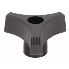 This Snap-Lock 3-Arm Knob features a 2 in diameter, plastic construction, and black finish with a 1/4" thread. Designed for manual clamping, positioning, or adjustment on machinery and fixtures without tools.