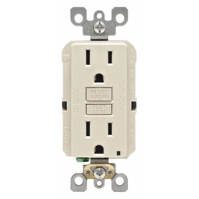 LEVITON GFI Receptacle: Decorator Duplex, 5-15, Light Almond, GFCI, 125V AC, 15 A - General Purpose Receptacles