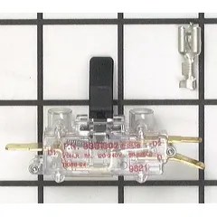 Door switch kit for Whirlpool washing machines and dryers. Interlock switch that prevents operation when the door is open. Used in residential laundry appliances.