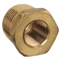 This straight threaded pipe fitting connects 1/2 in to 3/8 in potable water lines. Rated for a maximum operating pressure of 1,000 psi, it is used in plumbing and industrial systems requiring a leak-resistant joint. Length is 1 in