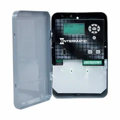 Metal-bodied digital timer switch for indoor surface mounting. Features 365-day astronomic scheduling that automatically adjusts on/off times based on sunrise and sunset. Suitable for automated control of lighting and loads in commercial and industrial facilities.