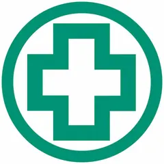 2-inch diameter, non-reflective, circle vinyl label printed in English with 'First Aid' text. Supplied as a pack of 4 labels for identifying first aid personnel on hard hats in industrial environments.