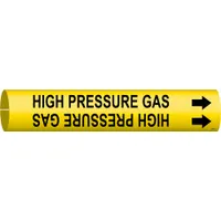 Pipe Marker: High Pressure Gas, Yellow, Black, Fits 2 1/2 to 3 7/8 in Pipe O.D., 1 Pipe Markers (MPN 4193-C)