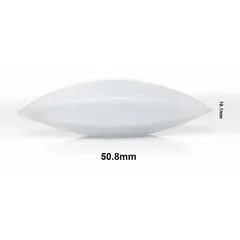 Egg-shaped stirring bar made of Alnico magnetic material, 50.8 mm overall length and 19.1 mm diameter. White in color and autoclavable for repeated sterilization. Used with magnetic stirrers to agitate liquids in beakers or flasks, particularly effective in round-bottom vessels for efficient vortex formation.
