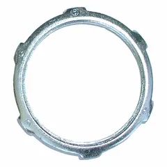 Steel locknut for securing threaded rigid conduit (RMC/IMC) connections. Non-insulated design provides mechanical fastening and grounding continuity in electrical enclosures, junction boxes, and panels.