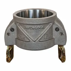Aluminum dust cap for cam and groove couplings, 3 in coupling size. Rated 250 psi maximum working pressure at 70°F. Overall length 8 11/32 in. Nitrile gasket material. Protects coupling ends from debris and contamination in fluid handling systems.