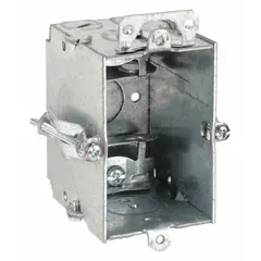 Steel cut-in electrical box for retrofit installation in drywall. 1-gang, 2-1/2 in depth, 2-5/8 in width. KO clamp style; supplied without bracket. Used for mounting switches or outlets in existing walls.