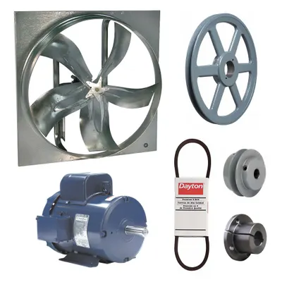 Dayton Exhaust Fan with Drive Package: Belt Drive, 48 in Blade, 3 hp, 32,605 cfm - Belt-Drive Panel Exhaust Fans with Drive Package