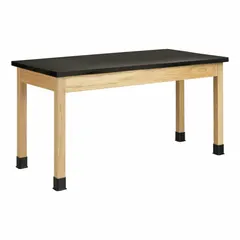 Fixed-height lab table with a phenolic countertop in oak finish. Overall height 30 in, length 6 ft. Suitable for laboratory, educational, and industrial settings requiring a durable work surface.