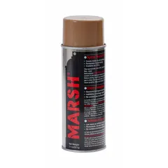 MARSH Box Mark Over Spray is a tan-colored aerosol coating used to cover or correct existing markings on corrugated boxes. It provides a uniform surface for re-marking in packaging and shipping operations, such as warehouses and distribution centers.