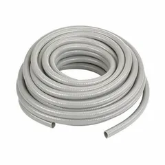This liquid-tight flexible plastic conduit is part of the PolyTuff series, designed to protect electrical wiring in environments where moisture resistance is required. The gray conduit has a 1-inch trade size and is supplied in a 100-foot nominal length.