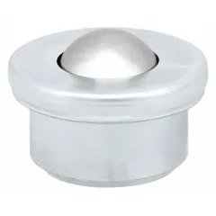 Drop-in mount ball transfer with a 5/8 in diameter ball and 33 lb load capacity. Features a 3/8 in projection for flush mounting in material handling systems. Used in conveyor transfer points, turntables, and workstations to enable omnidirectional movement of loads.
