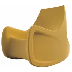 This floor-mount rocking chair features a sand-colored polyethylene seat and includes arms. It is designed for single-seat use and complies with ISO 22196 and UL 94 HB standards. Suitable for commercial or institutional settings requiring durable, easy-to-clean seating.