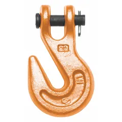This narrow-opening grab hook is designed for lifting applications in material handling, rigging, and towing. Made from alloy steel with a clevis mount, it features a 3-inch usable length and a Grade 80 rating. The hook is suitable for connecting chains in overhead lifting and positioning tasks.