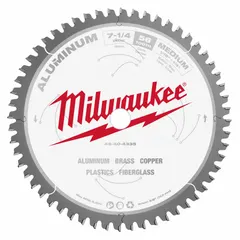Circular saw blade with 7-1/4 in diameter, 56 teeth, 0.08 in cut width, and 5/8 in arbor. Designed for cutting aluminum and soft metals in fabrication, construction, and repair applications.