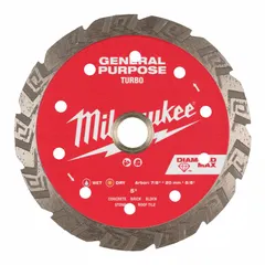 This 5-inch diamond blade is designed for masonry saws, suitable for wet or dry cutting of block, brick, concrete, pavers, and roof tile. Features a turbo rim design for efficient cutting in concrete and asphalt applications.