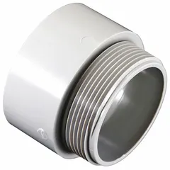 PVC male-threaded conduit adapter with 4 in trade size and 4 in thread size. Used to connect PVC conduit to threaded fittings or enclosures in electrical raceway systems, providing a secure joint in industrial, commercial, and infrastructure applications.