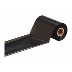 Black wax/resin ribbon for the BBP81 printer, measuring 4 5/16 in x 984 ft. Smear-resistant and RoHS compliant. Used for industrial labeling such as asset tracking, cable marking, and general identification.