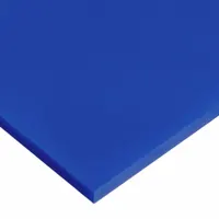 Glass-filled UHMW polyethylene bar, 0.375 in thick, 2 in x 4 ft, opaque blue. Tensile strength 4,400 psi, impact strength 16.0 ft-lb/in. Used for conveyor guides, chute liners, and machine wear strips in material handling and food processing