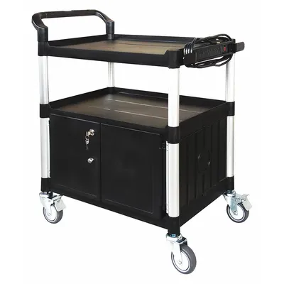 OEM Media Cart with Cabinet, Black, 37 1/4 in H x 32 5/8 in W - Media Carts