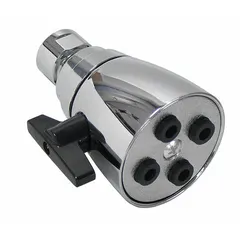 This fixed showerhead features a plastic body with a chrome finish and offers multiple spray patterns. It has a flow rate of 1.7 gpm and is designed for wall-mount installation in residential or commercial bathrooms.