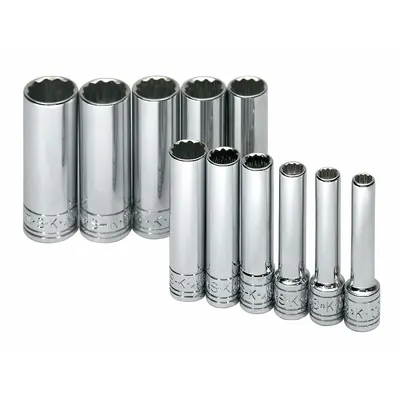 SK PROFESSIONAL TOOLS Socket Set: 1/4 in Drive, 11 Piece, 12-Point, Metric - SAE & Metric Socket Sets