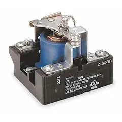 Surface-mounted relay from the MGN Power Series with a square base and screw terminals. SPDT contact configuration rated for 30 A at 28V DC resistive load and 240V AC. Suitable for switching resistive loads in industrial control panels, HVAC systems, and automation equipment.