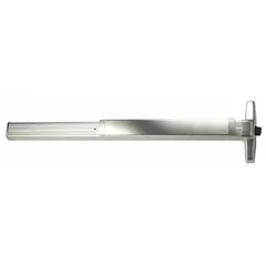 Rim-type exit device with touchbar style, constructed of aluminum. Designed for commercial doors up to 3 ft wide, providing push-bar egress in applications such as offices, schools, and retail facilities.