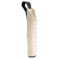 Off-white canvas bucket bag with heat-resistant construction. Measures 2-1/2 in wide by 15-1/2 in high by 2-1/2 in long. Includes one pocket for organizing tools and small parts. Suitable for carrying hand tools on job sites.