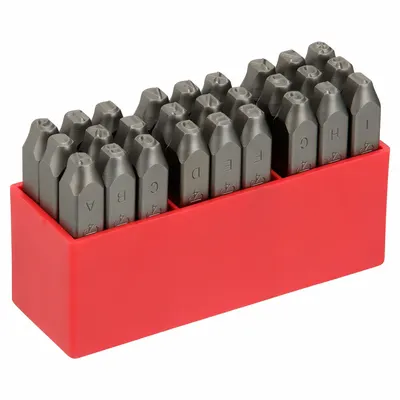 OEM Round-Face Letter Stamp Set, 1/4 in Character Height, 3 in Shank Length, Steel - Round-Face Letter Stamps