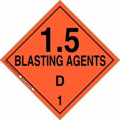BRADY DOT Container Placard: 1.5 Blasting Agents D 1 - Class 1: Explosives