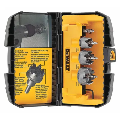 DEWALT Hole Saw Kit: 3 Pieces, 1/4 in Max. Cutting Dp, Diamond Grit - Multi-Material-Cutting Hole Saw Kits
