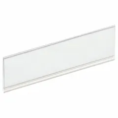 Clear plastic hanging label holders with pocket-style label attachment. Sold in packs of 25. Used for labeling bins, shelves, and storage containers in industrial and commercial environments to enable quick visual identification.