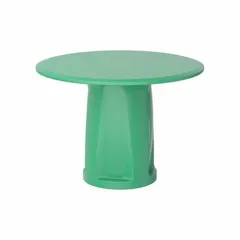 Polyethylene cylinder base table with a 42-inch diameter and green finish. Accepts ballast for added stability. Complies with ISO 22196 antimicrobial standards. Suitable for break rooms, cafeterias, and light commercial spaces.