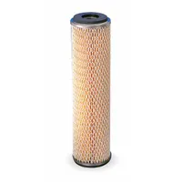 Pleated water filter cartridge with 20 micron rating and 7 gpm flow rate. Constructed with ETP Steel filter media and polypropylene, overall height 10 inches. Used for particulate removal in process water, cooling loops, and pre-filtration applications