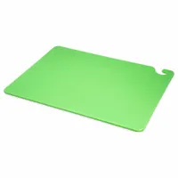 This SAN JAMAR cutting board is made of co-polymer material in green color, measuring 18 inches in width and 24 inches in length. It is NSF Certified for sanitation compliance. Suitable for food preparation tasks such as chopping, slicing, and carrying ingredients in commercial kitchens and food service operations