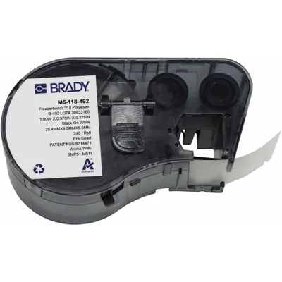 BRADY Combined Label and Ribbon Cartridge: Rectangle, 3/8 in x 1 in, Cryogenic Polyester - Brady Thermal Transfer Precut Label Roll Cartridges