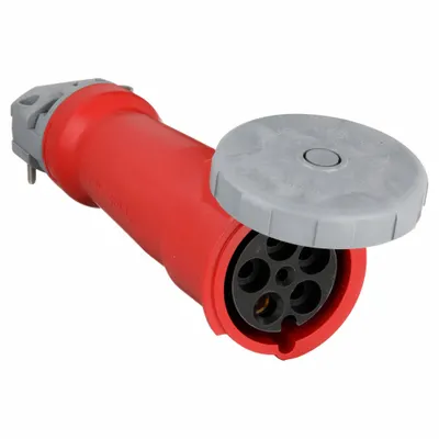 HUBBELL Pin and Sleeve Connector: Red, 277/480V AC, Three Phase, 100 A, 4 Pole - Washdown-Rated Connectors