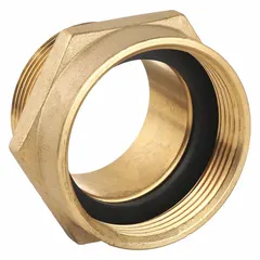 This brass rigid adapter connects fire hoses with NH threads to NPT-threaded standpipes or hydrants. It features a straight configuration with female NH inlet and male NPT outlet, compatible with 1-inch pipe sizes. Used in fire protection systems for secure, leak-free transitions between thread types.