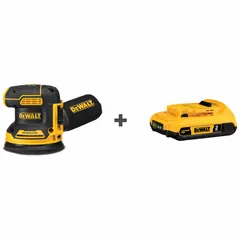 This 20V MAX cordless random orbital sander features a 5-inch diameter hook-and-loop sanding pad for quick disc changes. The included 2.0 Ah battery provides cordless convenience for sanding wood, metal, and painted surfaces on job sites without a power outlet.