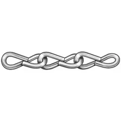 Brass jack chain with trade size 14, 5/8 in inside link length, and 100 ft overall length. Working load limit of 11 lb. Used for general-purpose light-duty tasks such as hanging signs, suspending light fixtures, and securing non-critical loads.