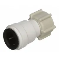Polysulfone push-to-connect adapter for connecting 1/2 in OD tubing to 1/2 in NPS pipe. Features a push-to-connect design for tool-free installation in low-pressure fluid systems. Suitable for water treatment, HVAC, and process control applications