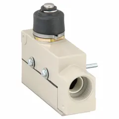 The OMRON ZE-N-2S is a top-mount plunger limit switch with a metallic body and plunger actuator. It features momentary action and screw terminals for electrical connection, requiring a maximum operating force of 7.85 N. Used for position sensing in industrial automation and control applications.