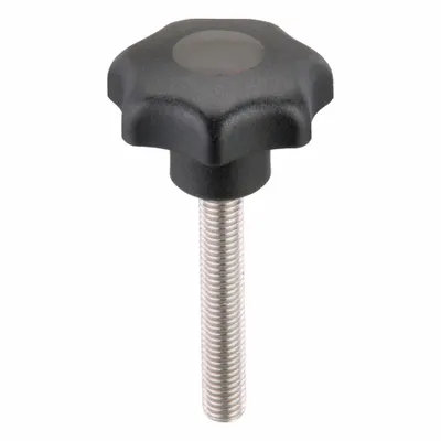 KIPP Hand Knob: 7 Point, Plastic w/ SS Thread, M10 Thread, 60 mm Thread Lg - 7-Arm Knobs with Threaded Stud