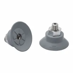 Flat type vacuum pad assembly for electronics industry applications. NBR material, 55 A durometer, gray. Pad diameter 39.2 mm, pad height 2.9 mm. 1/8 in NPT connection.