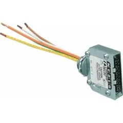 Wiring converter for lighting fixtures, 9 ft length, 9/16 in width, 2 3/16 in height. Includes connecting caps. Used to adapt wiring connections in compatible bay light fixtures.