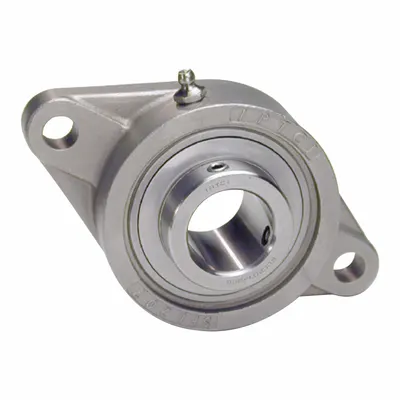 IPTCI BEARINGS 2 Bolt Flange Bearing: Radial Ball, 1/2 in Bore, SS, Set Screws - Washdown Flange-Mount Ball Bearings