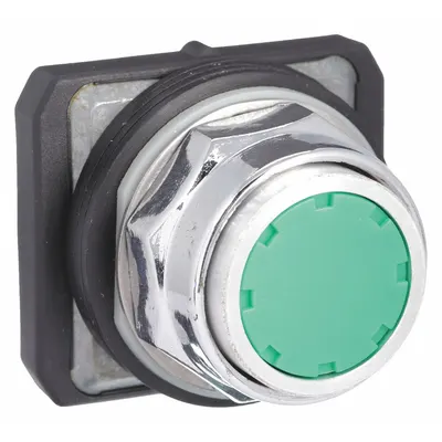 Dayton Flush Push Button: Green, 30 mm Mounting Size, Non-Metallic - Flush-Mount & Recessed Push-Button Operators