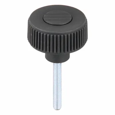 KIPP Hand Knob: Knurled, Plastic w/ Steel Thread, M6 Thread, 40 mm Thread Lg - Knurled Knobs with Threaded Stud